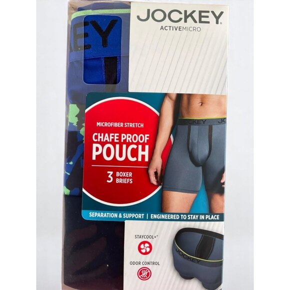 Jockey ActiveMicro Stretch Blue Boxer Briefs 3-Pack Chafe Proof Pouch XL NEW - Picture 8 of 8